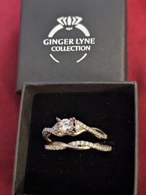 Silver-Tone Cubic Zirconia Bridal Ring Set - White